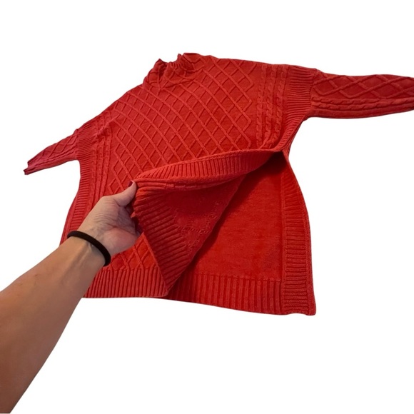 Mer Sea The Lisbon Traveler Coral orange mock neck cable knit one size - Picture 6 of 13